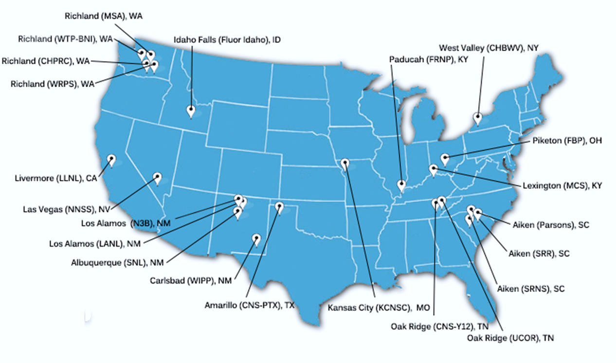 A map of the United States of America with markers pointing out the locations of our clients.